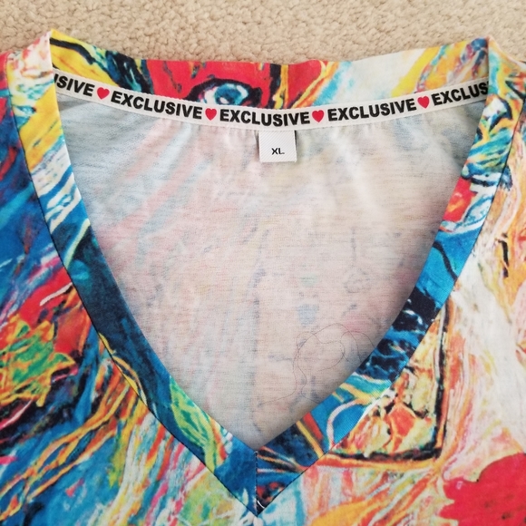 Exclusive Heart Floral Artistic Abstract Peacock Print Maxi Dress Size XL - Picture 5 of 11